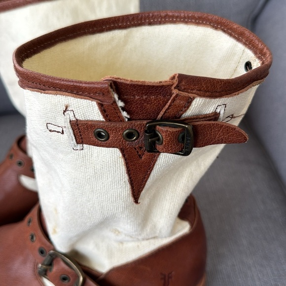 Frye Veronica Short Grommet Leather Canvas Boot Size 9.5 - Picture 12 of 12